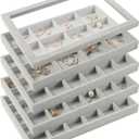 DIOMMELL 4 Pack Stackable Jewelry Trays Organizer with Lid Jewelry Display Showcase Dresser Drawer Organizer Storage Box for Ring Earring Bracelet Necklace Accessary, Grey