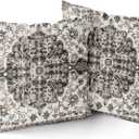 Kawani Black White Grey Ethnic Boho Throw Pillow Covers 26x26 Inch Bohemian Carpet Vintage Gray Floral Decorative Pillows Pillow Cases Farmhouse Accent Home Decor Bedroom Couch Sofa Porch Set of 2