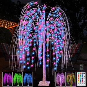 288 LED 6FT Colorful Lighted Willow Tree, RGB LED Tree with Remote, Willow Tree with Multicolored String Lights for Indoor Outdoor Easter Christmas Party Home Wedding Garden Decoration