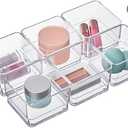 STORi SimpleSort 6-Piece Stackable Clear Drawer Organizer Set | 3" x 3" x 2" Square Trays | Small Makeup Vanity Storage Bins and Office Desk Drawer Dividers | Made in USA