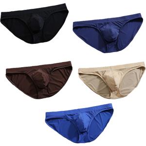 Faringoto Mens Silk Underwear Breathable Briefs Underpants 5 Pack,  Black+navy+coffee+blue+skin, XL