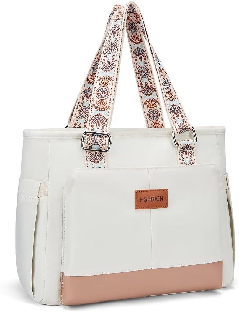 Lunch Bag Lunch Box Women - Leakproof Insulated Lunch Cooler Bag for Women - Large Lunch Tote Bags Adults, White (08-Brownish White)