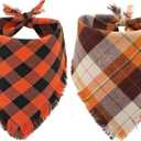 Fall Dog Bandana Autumn Thanksgiving Plaid Reversible Triangle Bibs Scarf Accessories for Dogs Pet