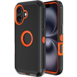 Jiunai for iPhone 16 Plus Case Heavy Duty Strong Shockproof Port Protection Dustproof Screenless Dual Layer Bumper Protective Cover Rugged Phone Case for iPhone 16 Plus 6.7'' Men Women Black Orange