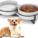 Ceramic Dog and Cat Bowl Set with Stand, 1.7 Cups Dog Food and Water Bowl Suitable for Small and Medium Pets (13.5oz White)