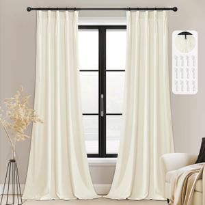 StangH Pinch Pleated Velvet Curtains 96 inches Long, Ivory White Light Dimming Privacy Bedroom Drapes Thermal Insulated Elegant Home Decor for Living Room Party, W38 x L96, 2 Panels