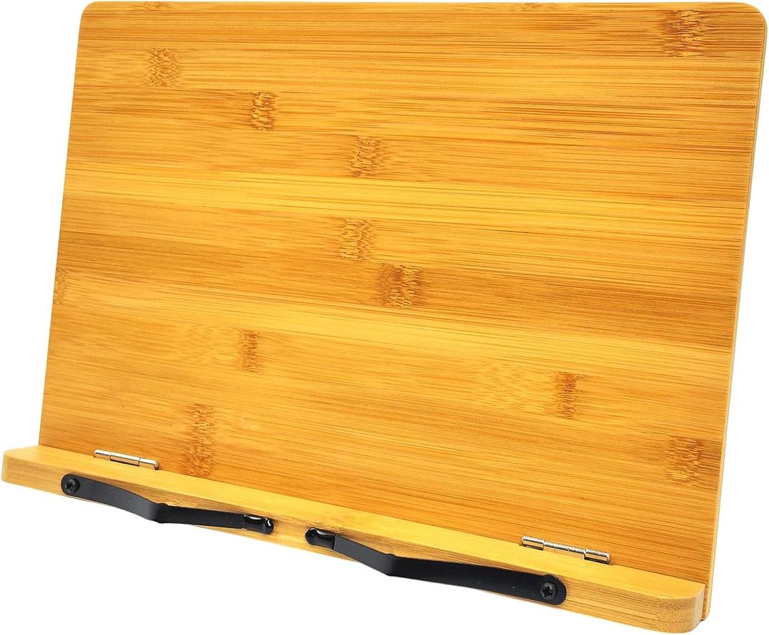 (15.4 x 11 Inch) Large Book Stand for Reading Hands Free,Recipe Cookbook Holder for Kitchen Counter,Textbook Stands for Heavy Thick Books,Bamboo Holders for Bible,Tablet,Law School,Drawing (1.2"D x 15.4"W x 11"H)
