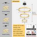 Modern 3 Ring Chandelier Crystal Chandeliers for Dining Room Round LED Dimmable Ceiling Light Fixture for Living Room Bedroom Lighting Black, 3 Rings-24"