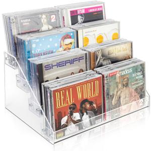 Vowcarol 4-Tier CD Storage Organizer, Dvd Case Holder Organizer CD Holder for 32 CD Jewel Cases