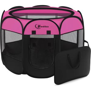 Dog Playpen, Small Dog Crate for Indoor Outdoor Travel Camping Use, Foldable Pop Up Pet Kennel Playpen with Carring Case, Removable Top, Exercise Pen Tents for Pets/ Dogs/ Cats/ Rabbits (Medium, Rose)