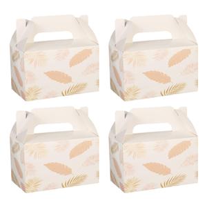 2 x 10 PCS Party Favor Treat Boxes, 6.5 x 4 x 4 Inches Gable Box with Handle, Goodie Boxes for Sweets, Candy, Cookie, Summer Picnic, Mother's Day, Outdoor Wedding, Baby Shower, Graduation, White Leaf