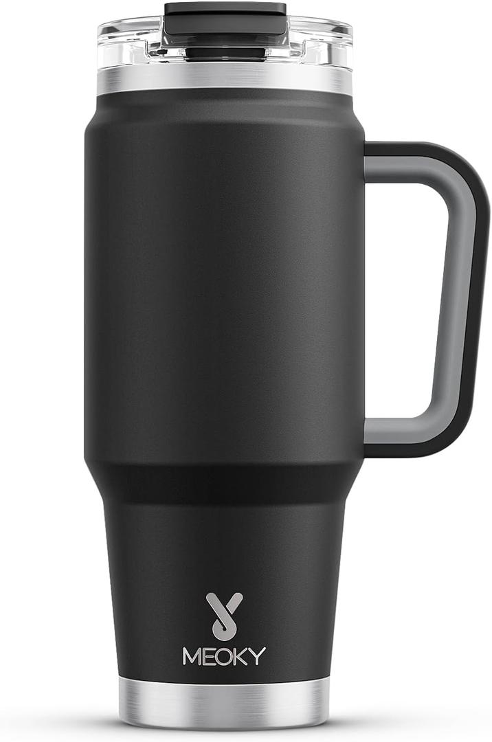 Meoky 32 oz Tumbler with Handle, Insulated Tumbler with Lid and Straw, Stainless Steel Travel Mug, Keeps Cold for 24 Hours, 100% Leak Proof, Fits in Car Cup Holder (Night)