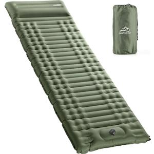 Elegear Self Inflating Sleeping Pad for Camping, 4" Ultra-Thick Camping Mattress Pad with Pillow Built-in Foot Pump, Portable Sleeping Mat for Backpacking, Hiking, Tent (Single, Army Green)