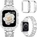 Mosonio Compatible with Apple Watch Band 38mm 40mm 41mm 42mm 44mm 45mm 46mm 49mm with 2 Pack Case Women, Jewelry Replacement Metal Bands Strap with Bling PC Protective Case for iWatch Ultra SE Series 10/9/8/7/6/5/4/3/2/1 Silver