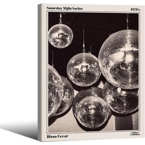 70s Disco Ball Newspaper Wall Art Vintage Black and White Art Posters 12x16 inch Framed Funky Aesthetic Canvas Prints Retro Bar Cart Decor for Bar Bedroom