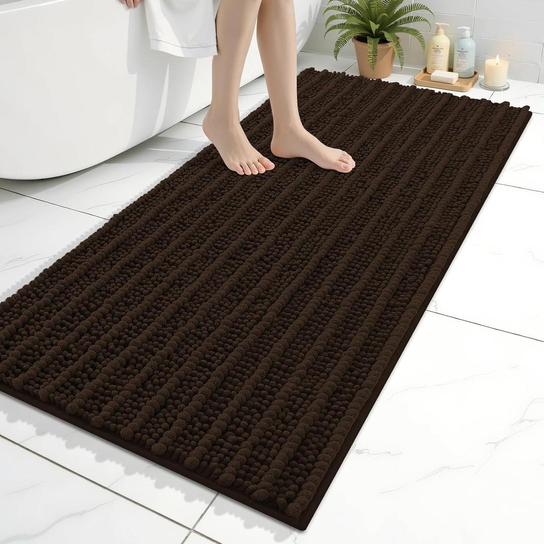 Arotive Luxury Bathroom Rugs 45x27, Extra Soft Thick Absorbent Shaggy Chenille Bath Rugs, Non-Slip Machine Wash Dry, Bath Mats for Bathroom Floor, Tub and Shower, Home Decor Accessories, Brown