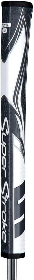 SuperStroke Zenergy Pistol Tour Golf Putter Grip with No Taper Enhanced SPYNE Technology, New Multi-Zone Texturing and Tech-Port (Pistol 2.0, Grey/White)