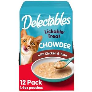 Hartz Delectables Chowder Lickable Wet Cat Treats for Kitten, Adult & Senior Cats, Chicken & Tuna, 1.4 Ounce (Pack of 12)