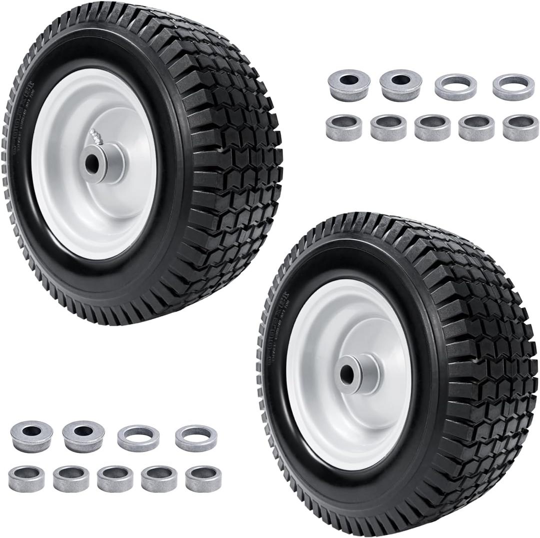 (2-Pack) 13x5.00-6 Flat Free Lawn Mower Tire and Wheel - Compatible for 13 x 5 x 6 Riding Lawn Mower Tires and Wheel With 3" Centered Hub and 3/4" & 5/8" Bearings