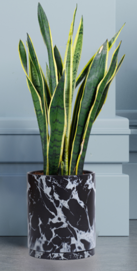 GJCR products 10 Inch Round Ceramic Planter with Tray, White Marble Finish, Indoor Plant Pot with Drainage Mesh and Scratch Pad