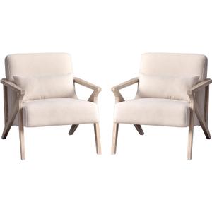 Phoenix Home Accent Chair Mid-Century Modern Chair Set of 2, Upholstered Lounge Arm Chair with Wood Frame & Soft Cushion for Living Room, Reading Armchair for Bedroom, Beige