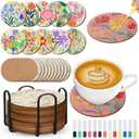Reallnaive 45 Pcs Flower Wooden Coasters Painting Kit, 4 Inch Paint Your Own Boho Coasters with Markers, Mothers Day Arts and Crafts for Adults Women Seniors Elderly Crafters Gifts