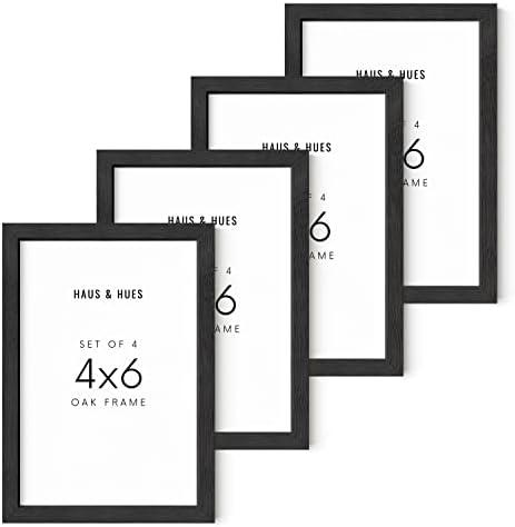 HAUS AND HUES 4x6 Black Oak Frame Set of 4 - Rustic Wooden Photo Holders for Gallery Display