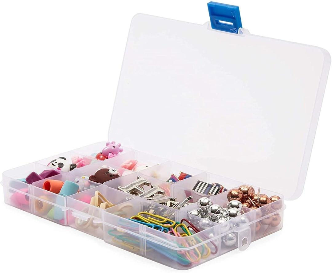Juvale Clear Plastic Tackle Box - Adjustable 15-Compartment Bead Organizer & Jewelry Storage - Lockable Storage Box for Crafts & Travel - Clear Container Fits Drawers & Bags - 6-Pack, 6.7 x 0.8 x 4 in