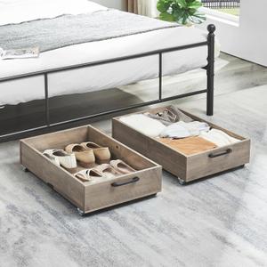 TIOPGHAD Under Bed Storage with Wheels, 2-Pack Under Bed Shoe Storage Organizer Drawer, Composite Wood Particleboard Organizer for Shoes Clothes Containers in Bedroom for Clothes,Shoes(Brownish-Gray)