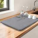 Large Stone Dish Drying Mats for Kitchen Counter,20"(L)16"(W) Diatomaceous Earth Stone Mat With 4pc silver metal feet,Super Absorbent Fast Drying,Non-Slip Multi-purpose Kitchen Mat