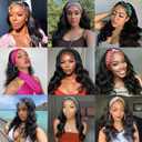 Headband Wig Long Wavy Headband Wigs for Black Women, 180% Density Glueless Half Wig As Human Hair None Lace Front Wigs Wear and Go Synthetic Hair with Headband Attached, 20 Inch Black Wig