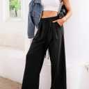 Aleumdr Wide Leg Sweatpants for Women Trendy Fashion High Waisted Drawstring Loose Long Pants with Pockets (Black)