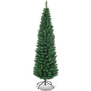 5 ft. PVC Unlit Artificial Slim Pencil Christmas Tree with Stand Home Holiday Decor Green, 1 Ct, CM20653