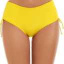 Bonneuitbebe Women's Bikini Bottoms Full Coverage Swim Bottoms Mid Waisted Swimsuit Bathing Suit Bottom (Medium, Tangerune Yellow)