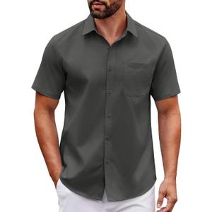 COOFANDY Mens Short Sleeve Button Down Shirts Casual Dress Shirt Untucked Shirts with Pocket (L)