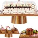 Cake Stand with Lid - 2 in 1 Cake Stand and Charcuterie Board, Rectangle Acacia Wood Cake Stand, Dessert Table Display Set for Cheese, Chips, Dips, Nachos, Fruit Platter, Donut