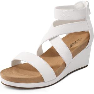 DREAM PAIRS Womens Elastic Ankle Strap Open Toe Platform Wedge Sandals Comfortable Summer Shoes for Women (8.5, White)