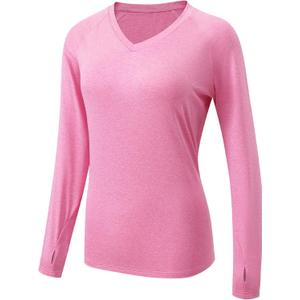 HISKYWIN Women's Quick Dry Shirts UPF 50+ Sun Protection V-Neck Long Sleeve Athletic Workout Tops (XX-Large, V Neck-azalea Pink Heather)
