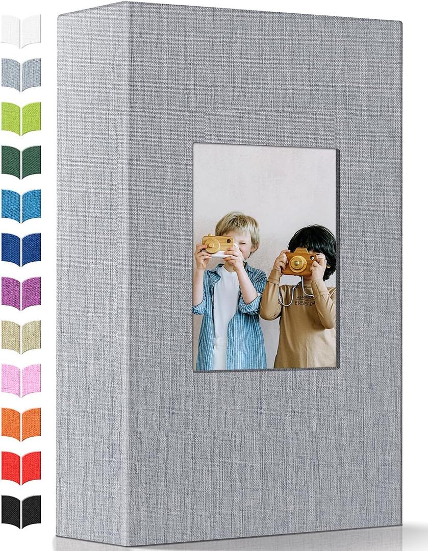 Artfeel Photo Album 4x6 with 300 Pockets,Slip-in Picture Albums,Linen Cover Memory Book with Front Window,White Page Vertical Photo Book for Wedding,Family,Anniversare,Baby,Vacation
