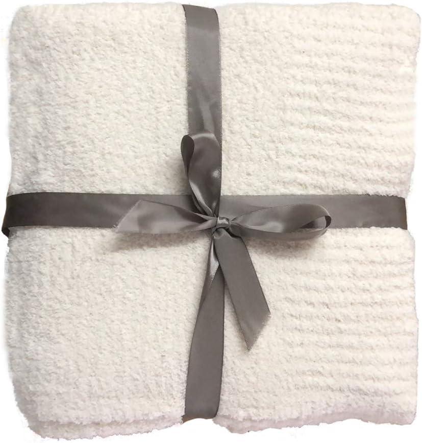 Knit Throw Blanket Super Soft Warm Blanket for Couch Lightweight Fluffy Blanket for Bed Sofa 50x60 Inches Cream