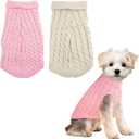 2 Pieces Dog Sweaters for Medium Dogs Girl boy, Knitted Chihuahua Sweater Yorkie Dachshund,Dog Sweaters for Small Dogs Girl Male Fall Winter Puppy CatMedium (Pink+beige)