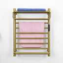 Gold Wall Mounted Heated Towel Rack, Gold Towel Warmer Rack for Bathroom, Timer & Temperature Control Electric Towel Drying Rack with Top Shelf (14 Bars with Top Shelf Brushed Gold A, Hardwired)