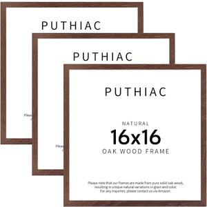 puthiac 16x16 Solid Oak Wood Picture Frames, Walnut, 3 Pack