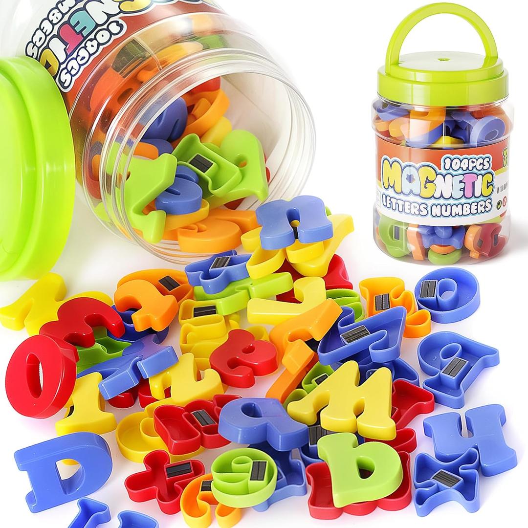 LovesTown 104 PCS Alphabet Magnetic Letters and Numbers for Toddlers,ABC 123 Fridge Educational Set,Great Learning Gift from Parents or Teachers (Medium)