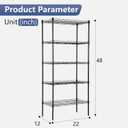 FDW 5 Tier 22L x 12W x 48H Pantry Shelves Adjustable Storage Rack Metal Shelf NSF Shelving Units for Kitchen Garage Small Places Commercial, Black, 221248