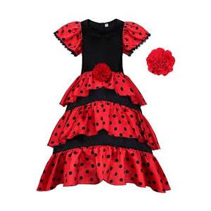 relibeauty Red & Black Polka Dot Dress, Size 100