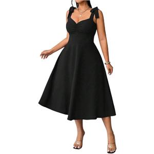 Floerns Women's Plus Size Elegant Tie Shoulder Midi Dress Ruched A Line Graduation Wedding Guest Dress, XL