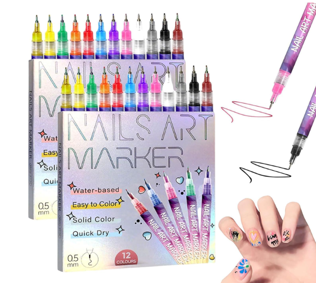 12 Colors Nail Art Pens Set, Nail Art Markers Polish Pen for 3D Nail Art, Drawing Painting Liner Brush for DIY Nail Art Beauty Adorn Manicure Tool (12 colors)