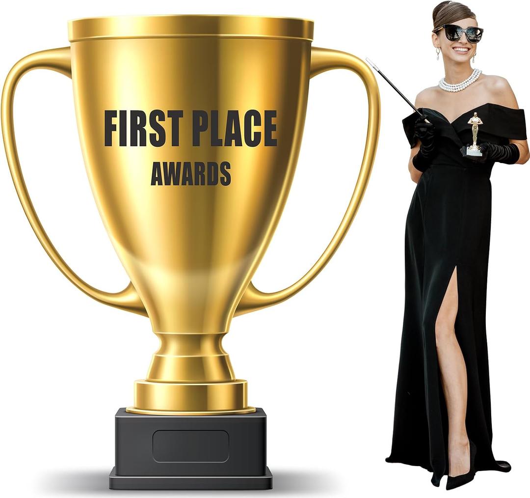 Thyle 5.3 Feet Golden Award Trophy Cup Cardboard Cutout Stand-up Life Size Award Theme Party Decoration Backdrop Photo Props Stand up for Classroom School Rewards Sports Tournament Prizes Party Supply