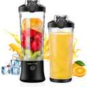 Portable Blender for Shakes and Smoothies with 20 Oz Travel Cup and Lid, Mini Personal Size Blender with 6 Blades and USB Rechargeable for Gym, Kitchen and Outdoors (Black)